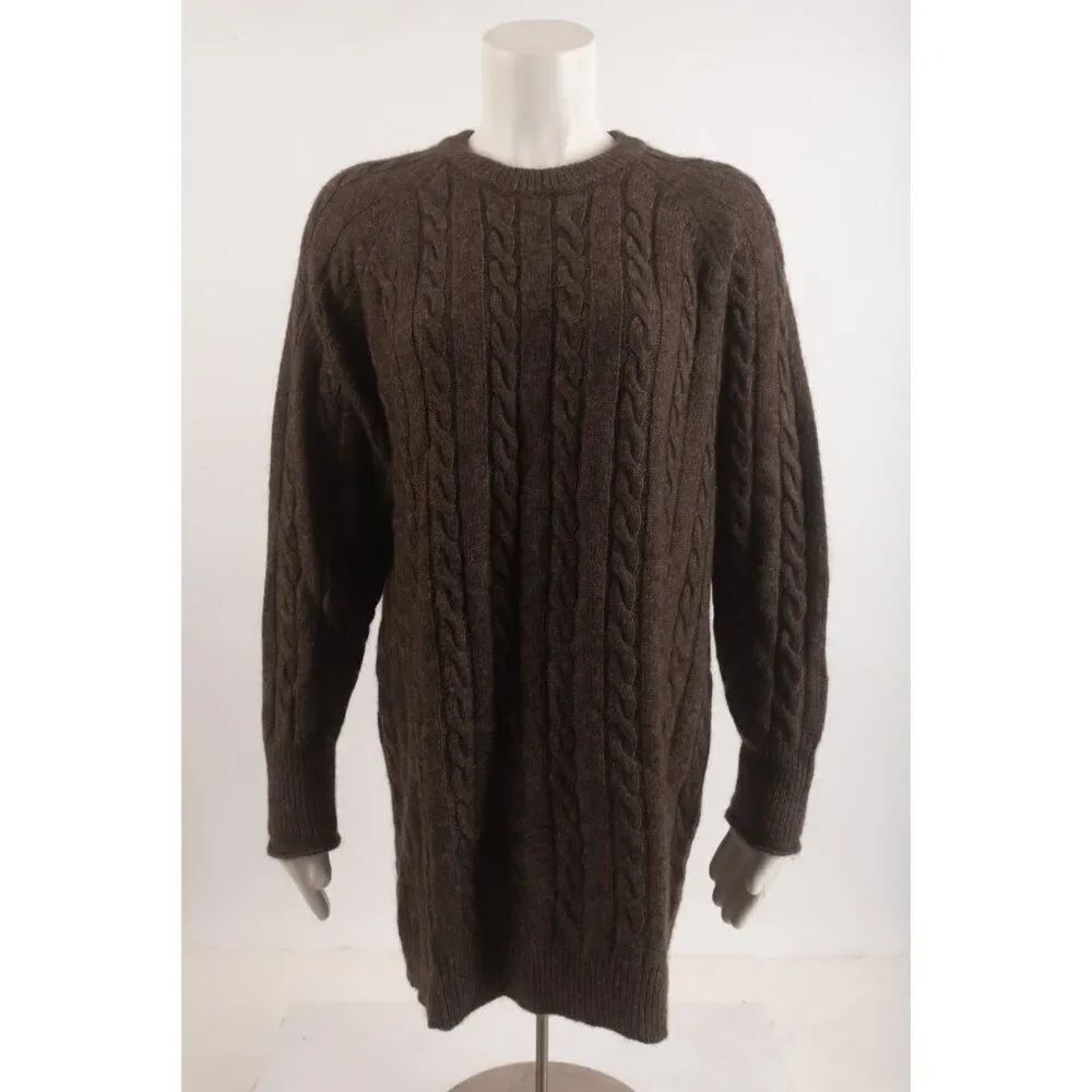 Zara Womens Long Sweater Size L Wool Brown Cable Knit Tunic 0014/003 NWT no tie